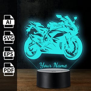 Lampe 3D personnalisée moto Racer lumière led acrylique | Fichiers découpés au laser ai, eps, pdf, svg