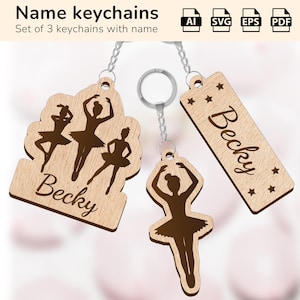 Ballerine de ballet danse porte-clés charm porte-clés | plaque nominative personnalisée | Forge luminescente découpée au laser | IA, EPS, PDF, SVG