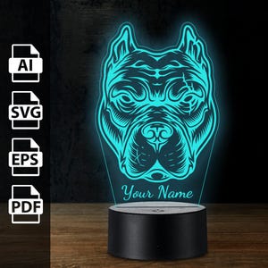 Pitbull Hund personalisierte 3D-Lampe Acryl-LED-Licht | Laserschnittdateien ai, eps, pdf, svg