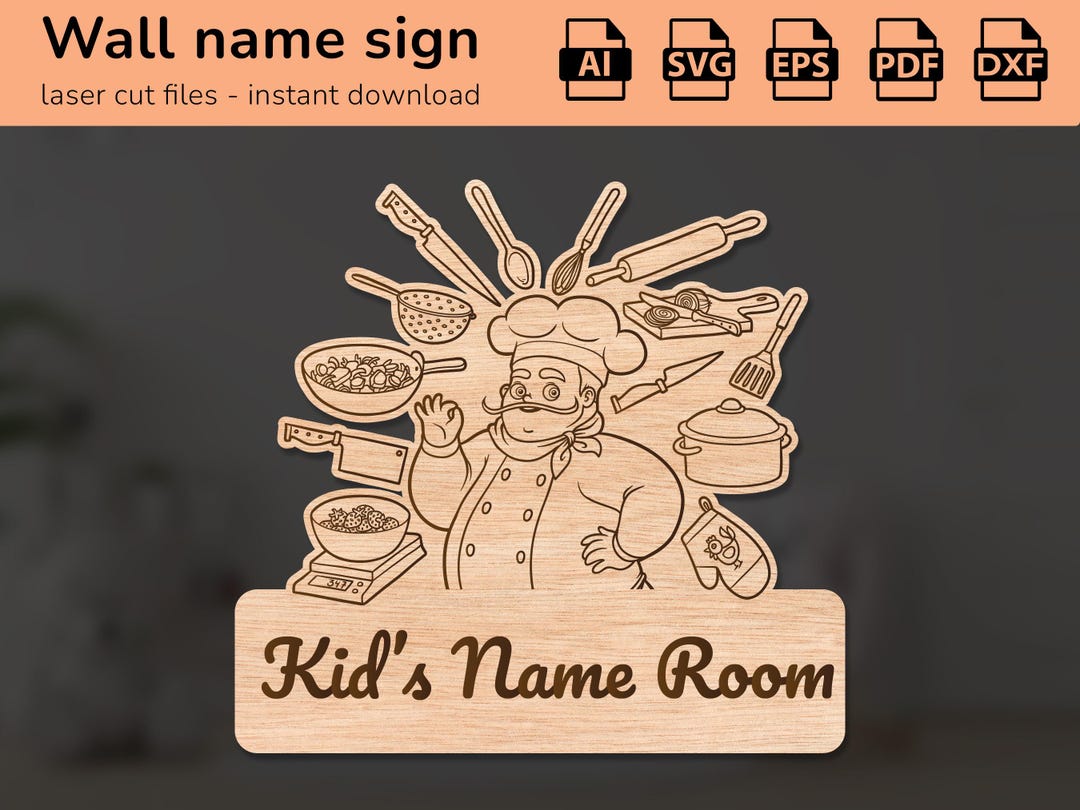 Chef Cooking Kitchen Name Sign | Interior Decor | Laser Cut Design ...