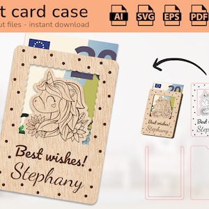 Étui licorne argent carte cadeau | signe de nom | conception découpée au laser | Ai, EPS, PDF, DXF, Svg
