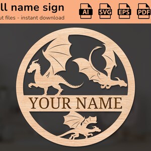 Flying dragons nursery wall name sign | interior decor | laser cut design | for kids | Ai, EPS, PDF, DXF