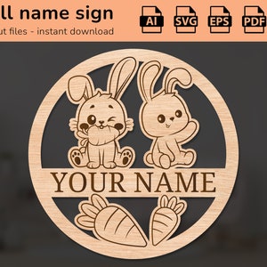Wandschild Hase | Inneneinrichtung | Lasergeschnittenes Design | für Kinder | Ai, EPS, PDF, DXF