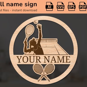 Placa com nome de parede para berçário de tênis | decoração de interiores | desenho de corte a laser | para crianças | AI, EPS, PDF, DXF