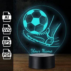 Fußball Ball Kick Schuh Kork Fußball personalisierte 3D Lampe Acryl LED Licht | Laserschnittdateien ai, eps, pdf, svg