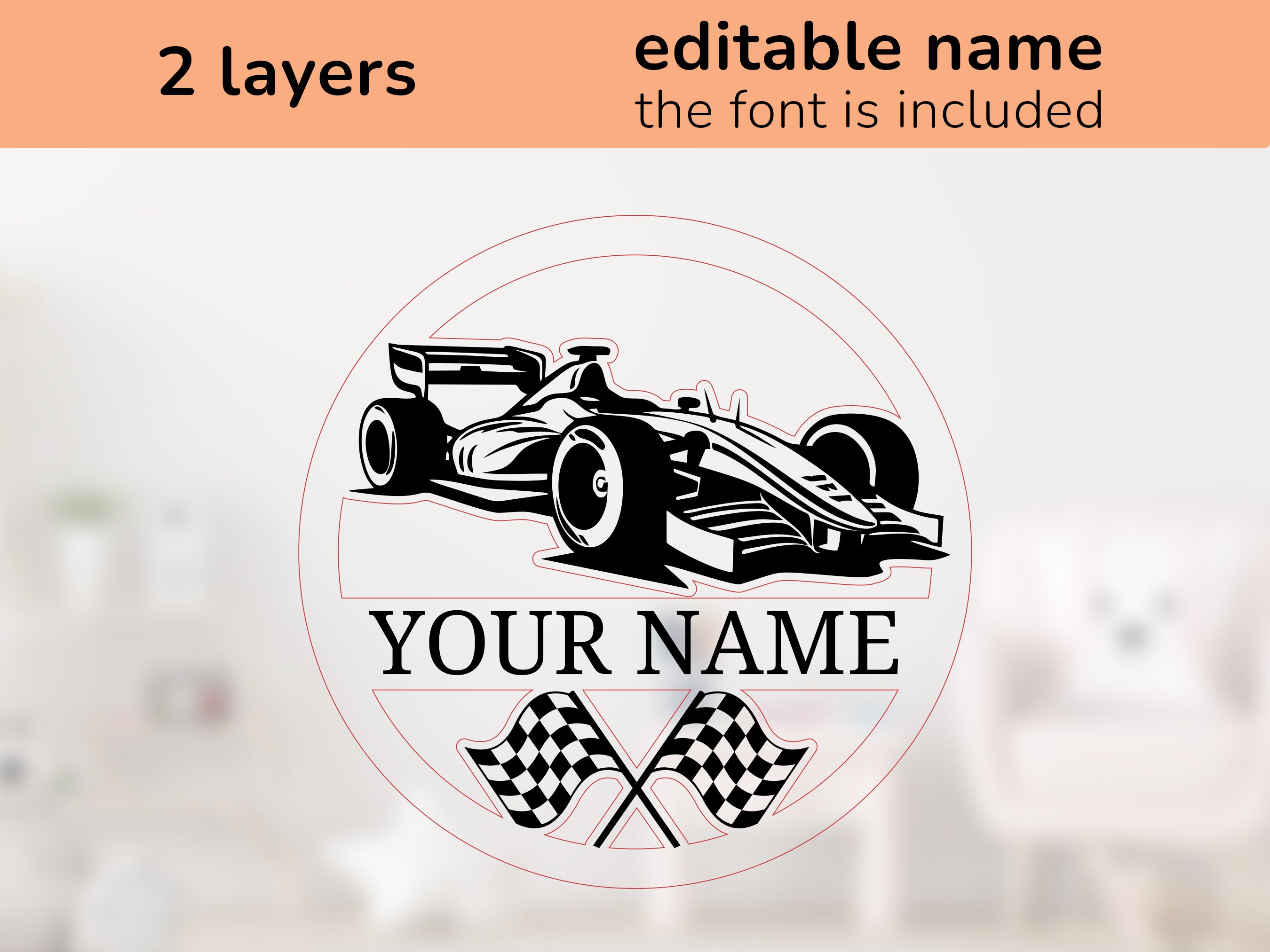 Formula Race Car Name Sign Vehicles Road Route Interior Decor Laser Cut ...
