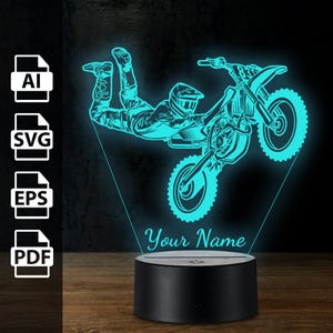 Motocross Motorrad Motorrad personalisierte 3D-Lampe Acryl LED-Licht | Laserschnittdateien ai, eps, pdf, svg