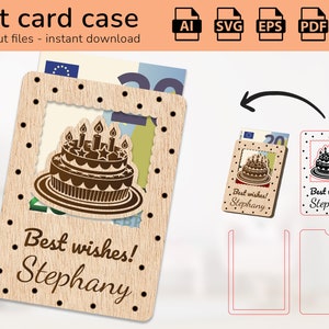 Étui à gâteau d'anniversaire, carte-cadeau, argent | signe de nom | conception découpée au laser | Ai, EPS, PDF, DXF, Svg