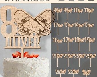 SKATEBOARD cake topper birthday | anniversary decor | laser cut design | download | Ai, eps, pdf, svg