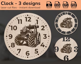 Tractor farm clock wall sign | interior decor | laser cut design | download | Ai, EPS, PDF, DXF