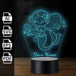 Mermaid Ocean Sealife Fish personalisierte 3D-Lampe Acryl-LED-Licht | Laserschnittdateien ai, eps, pdf, svg