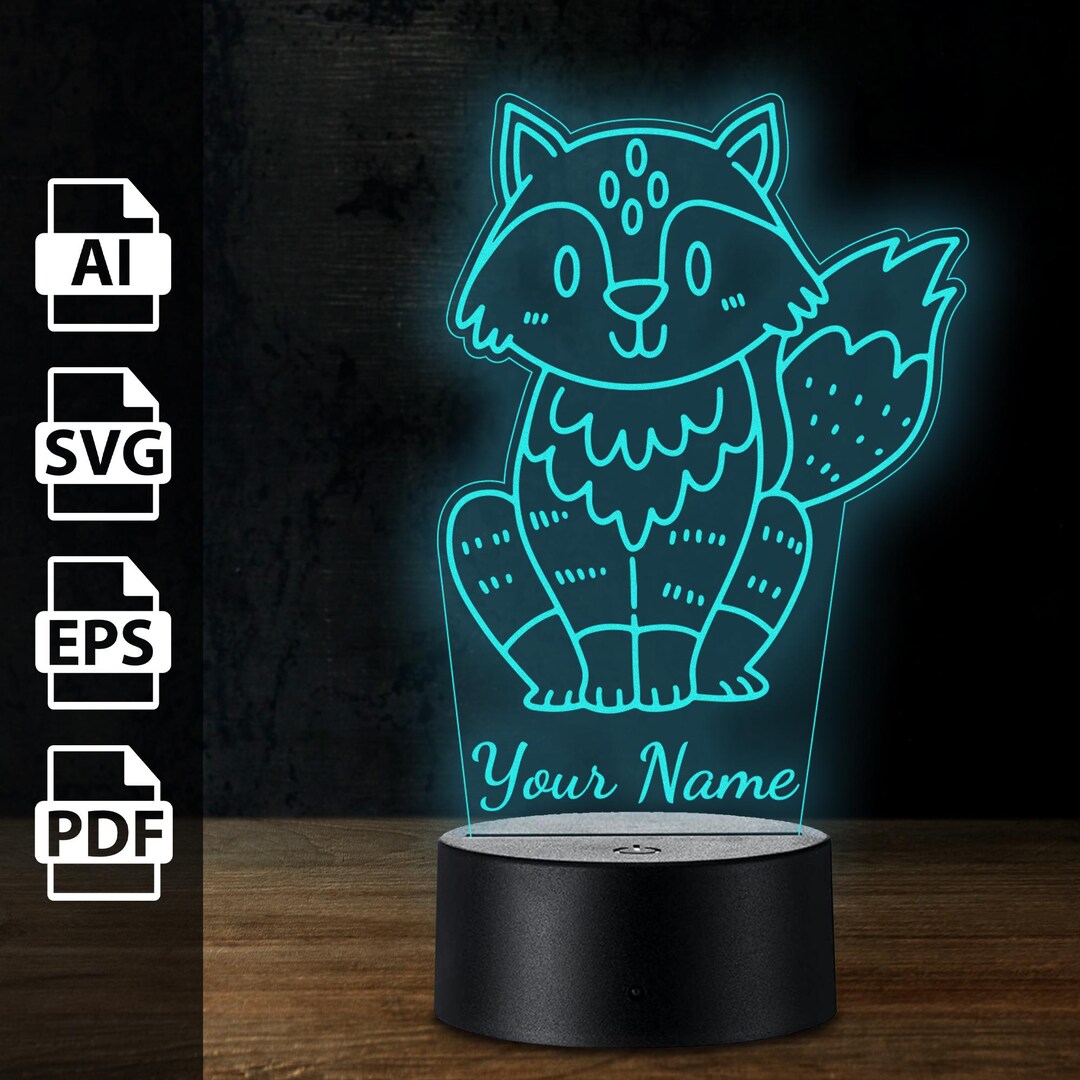 Cute Fox Personalized 3D Lamp Acrylic Led Light | Laser Cut Files Ai ...