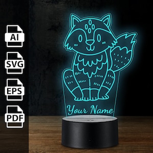 Netter Fuchs personalisierte 3D-Lampe Acryl-LED-Licht | Laserschnittdateien ai, eps, pdf, svg