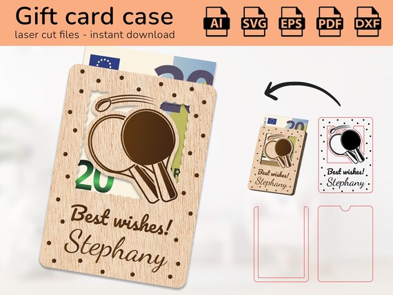Personalized ping pong table tennis case gift card holder money | name sign | laser ready-cut design | Ai, EPS, PDF, DXF, Svg