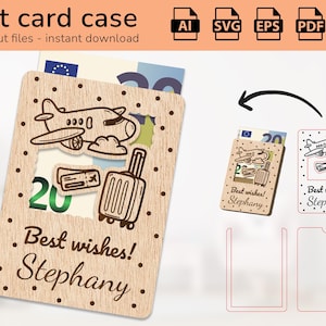 Gepersonaliseerde reizende vliegtuighoes cadeaukaarthouder geld | naambord | lasergesneden ontwerp | AI, eps, pdf, dxf, svg