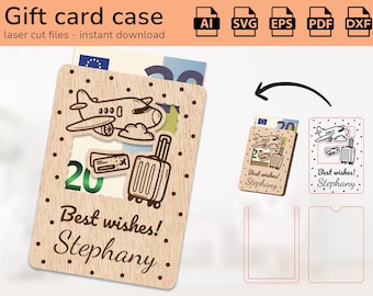 Personalized travelling airplane case gift card holder money | name sign | laser ready-cut design | Ai, EPS, PDF, DXF, Svg