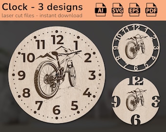 Downhill mountain bike clock wall sign | interior decor | laser cut design | download | Ai, EPS, PDF, DXF