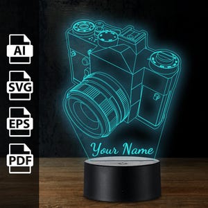 Kamera Fotografie personalisierte 3D-Lampe Acryl-LED-Licht | Laserschnittdateien ai, eps, pdf, svg