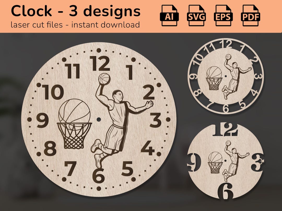 Basketball Clock Wall Sign | Interior Decor | Laser Cut Design ...