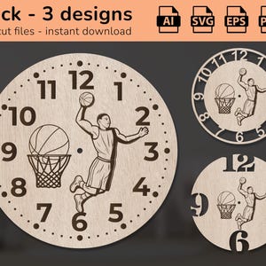 Basketball Uhr Wandschild | Innendekor | Lasercut Design | Herunterladen | Ai, EPS, PDF, DXF