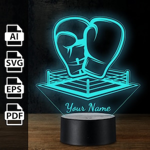 Martial Arts Boxen personalisierte 3D-Lampe Acryl-LED-Licht | Laserschnittdateien ai, eps, pdf, svg