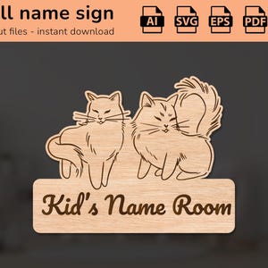 Cute cats name sign | interior decor | laser cut design | for kids | Ai, EPS, PDF, DXF