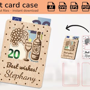 Gepersonaliseerde wijnkist cadeaukaarthouder geld | naambord | lasergesneden ontwerp | AI, eps, pdf, dxf, svg