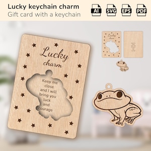 Porte-clés porte-clés porte-bonheur grenouille | cadeau pour un anniversaire, une maman, un papa, un ami | Forge luminescente découpée au laser | IA, EPS, PDF, SVG