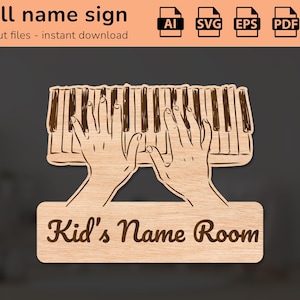 Cartello con il nome della musica della tastiera del pianoforte | arredamento d'interni | disegno tagliato al laser | per bambini | Ai, EPS, PDF, DXF