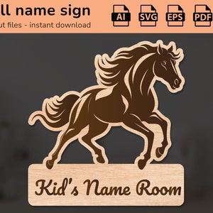 Cartello con il nome dei cavalli | arredamento d'interni | disegno tagliato al laser | per bambini | Ai, EPS, PDF, DXF