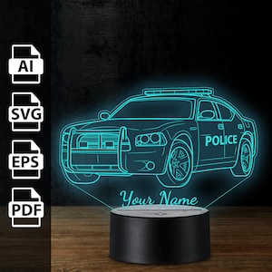 Polizeiauto personalisierte 3D Illusion Lampe Acryl LED Licht | Laserschnittdateien ai, eps, pdf, svg
