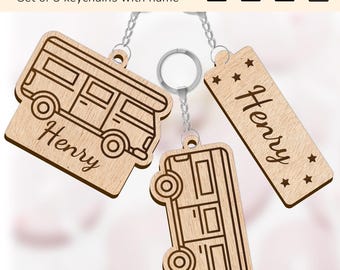 Camper van keychain key ring charm | personalized name sign | laser cut design glowforge | Ai, EPS, PDF, SVG