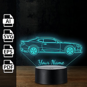 Chevrolet Camaro ZL1 Amerikaanse muscle car gepersonaliseerde 3D-lamp acryl led-licht | lasergesneden bestanden ai, eps, pdf, svg