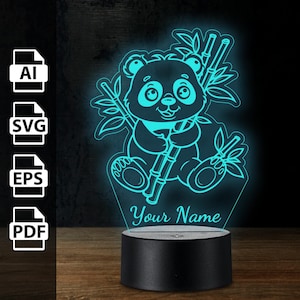 Netter Panda personalisierte 3D-Lampe Acryl-LED-Licht | Laserschnittdateien ai, eps, pdf, svg
