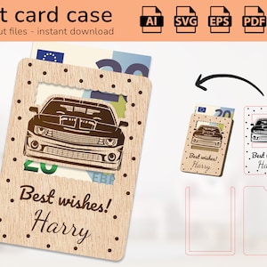 Carro automotivo caso cartão presente dinheiro | nome | desenho de corte a laser | AI, EPS, PDF, DXF, SVG