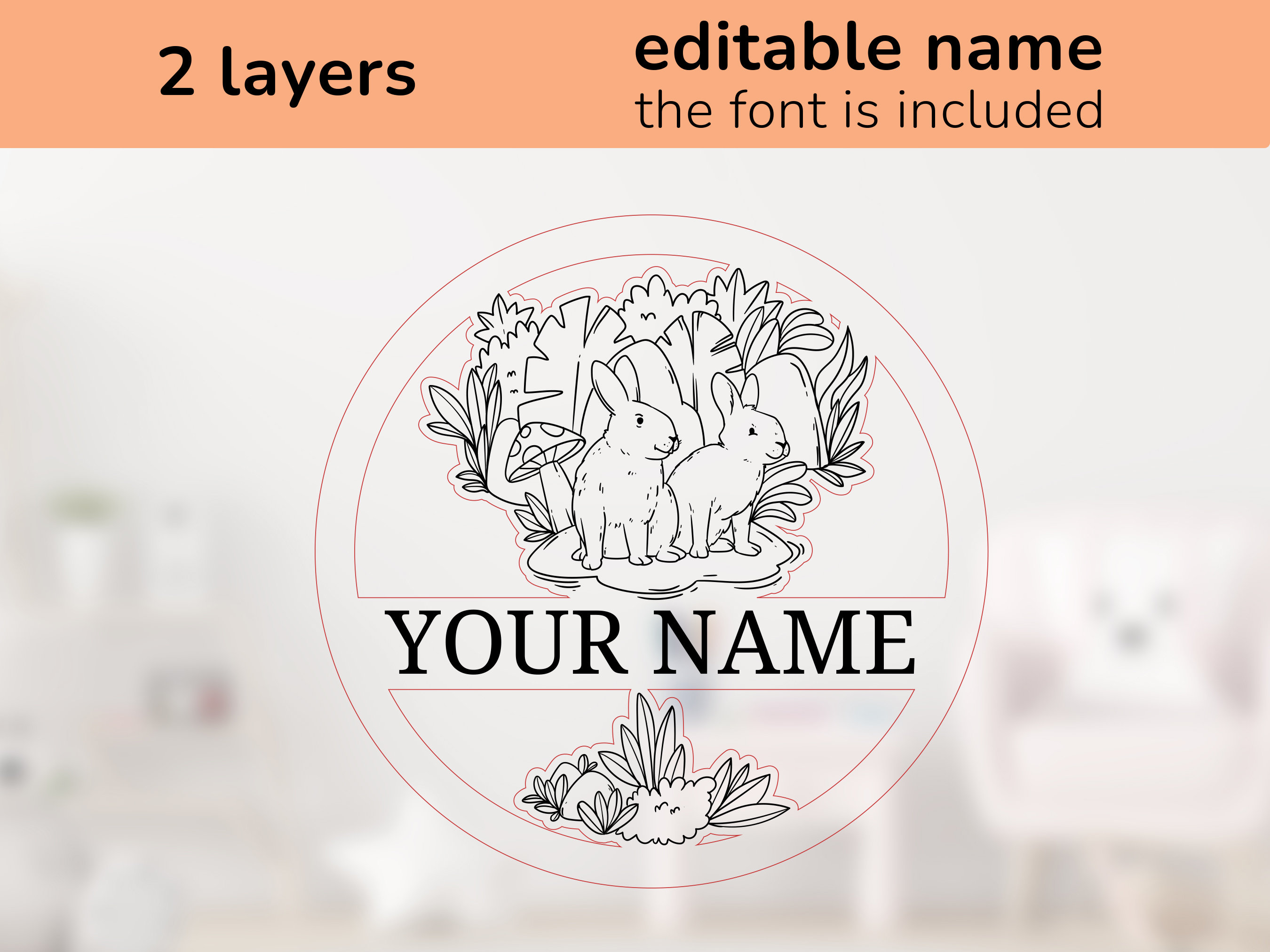 Name Sign For Rabbit Bunnies Wall Name Sign | Interior Decor | Laser Cut Design | for Kids ...
