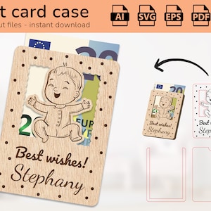 Argent de carte-cadeau de cas de bébé nouveau-né | signe de nom | conception découpée au laser | Ai, EPS, PDF, DXF, Svg