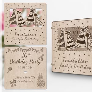 File di invito per cappelli da festa con taglio laser per compleanno, fidanzamento, baby shower, addio al nubilato, laurea, anniversario