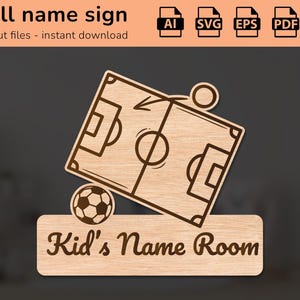 Sinal de nome de campo de bola de futebol | decoração de interiores | desenho de corte a laser | para crianças | AI, EPS, PDF, DXF