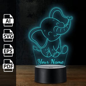 Netter Elefant personalisierte 3D-Lampe Acryl-LED-Licht | Laserschnittdateien ai, eps, pdf, svg