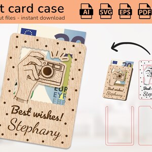 Custodia fotografica personalizzata, porta carte regalo, porta soldi / cartello con nome / design tagliato al laser / Ai, EPS, PDF, DXF, Svg