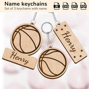 Basketball Schlüsselanhänger Schlüsselring Charme | personalisiertes Namensschild | Laser geschnitten Design Glowforge | Ai, EPS, PDF, SVG