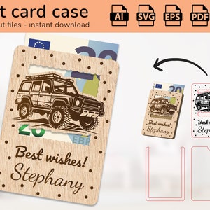 Argent de carte-cadeau de cas de voiture hors route | signe de nom | conception découpée au laser | Ai, EPS, PDF, DXF, Svg