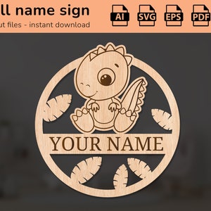 Dinosaur nursery wall name sign | interior decor | laser cut design | for kids | Ai, EPS, PDF, DXF