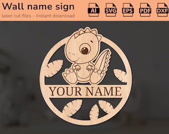 Dinosaur nursery wall name sign | interior decor | laser cut design | for kids | Ai, EPS, PDF, DXF