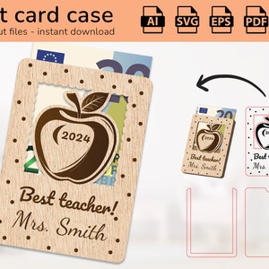Enseignant Apple Case Carte-cadeau Argent | signe de nom | conception découpée au laser | Ai, EPS, PDF, DXF, Svg