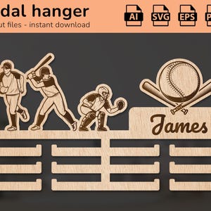 Porta medaglie da baseball, da appendere alla parete, per premiare il nome del premio / decorazione d'interni / design tagliato al laser / per bambini / Ai, EPS, PDF