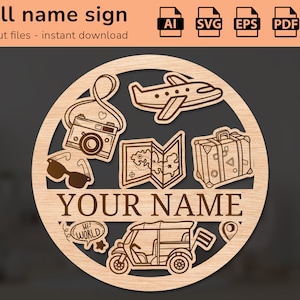 Travelling nursery wall name sign | interior decor | laser cut design | for kids | Ai, EPS, PDF, DXF