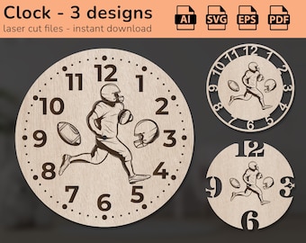 American football clock wall sign | interior decor | laser cut design | download | Ai, EPS, PDF, DXF