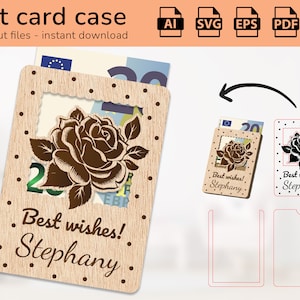 Roses fleurs étui carte-cadeau argent | signe de nom | conception découpée au laser | Ai, EPS, PDF, DXF, Svg